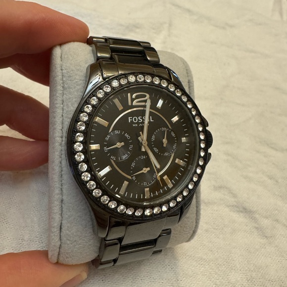 Fossil 40mm Watch Hematite w Crystals - Picture 1 of 7